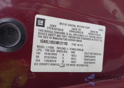 2004 Chevrolet Astro from USA, damaged, VIN 1GNEL19X24B131192